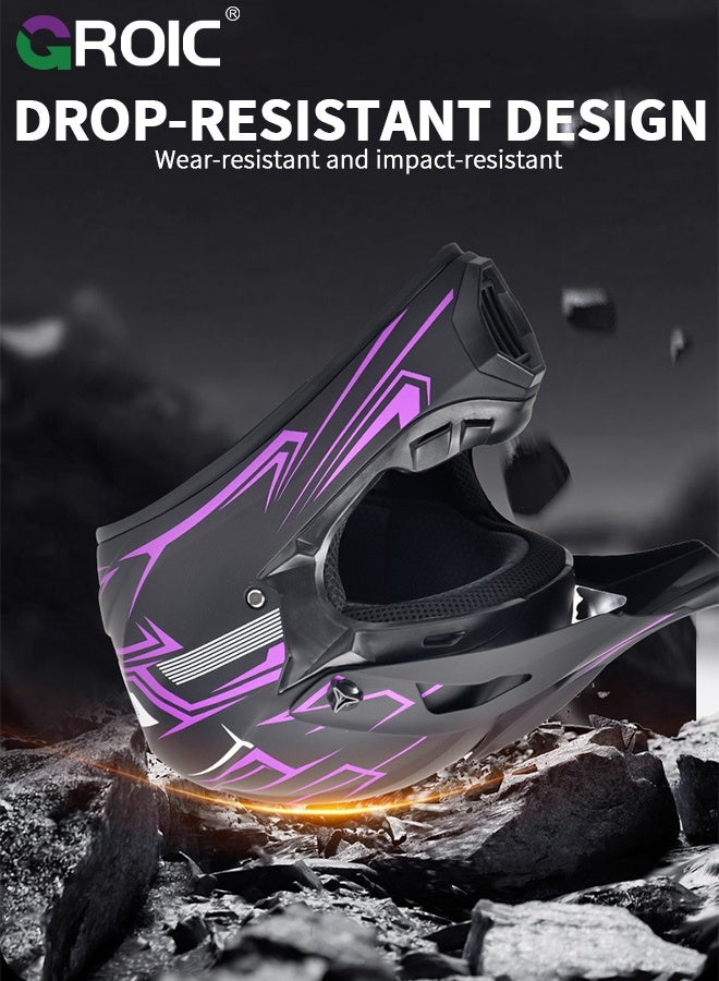 GROIC Motorcycle Helmet, Matte Black with Purple Graphic, Helmet for Street and Track Riders, Ventilation and Safety Design, Lightweight Helmet for Men and Women, Motorbike and Electric Bike Riding - Image 4
